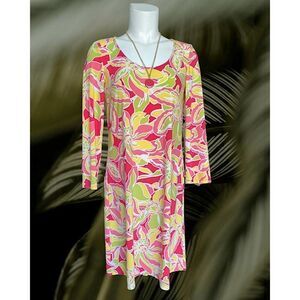 Cappagallo Ladies Tropical Floral Shift Dress w/Necklace Sz S EUC‎